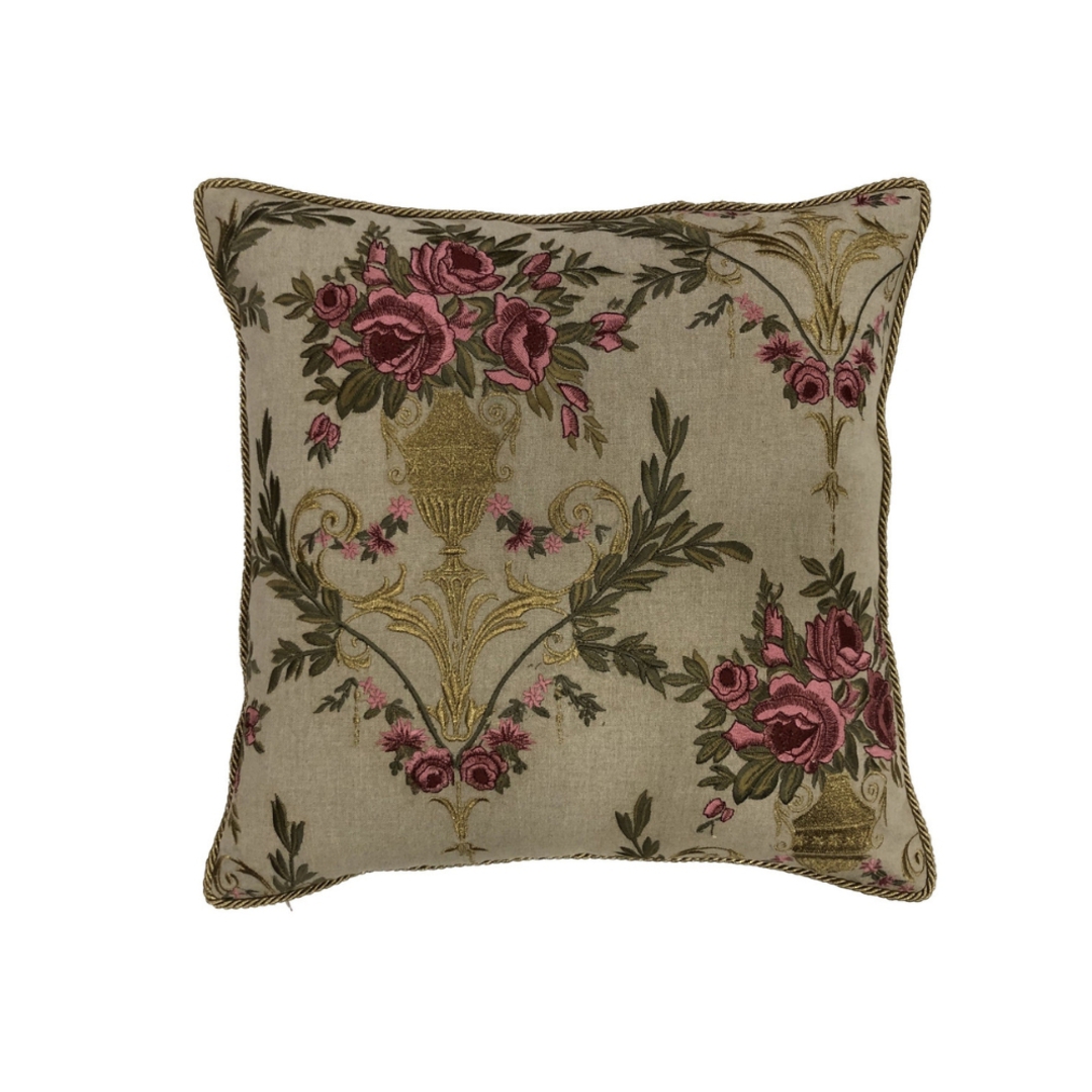 Sanctuary Cushion Cover - Hand Embroidered in Pink and Gold image 0